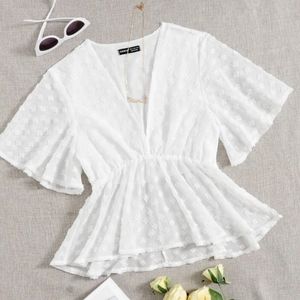 NWOT SHEIN Sheer Swiss Dot Peplum Blouse